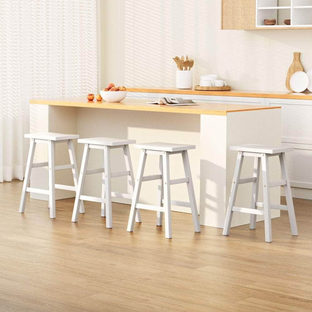 4x Bar Stools Round Chairs Wooden Nature Stylish