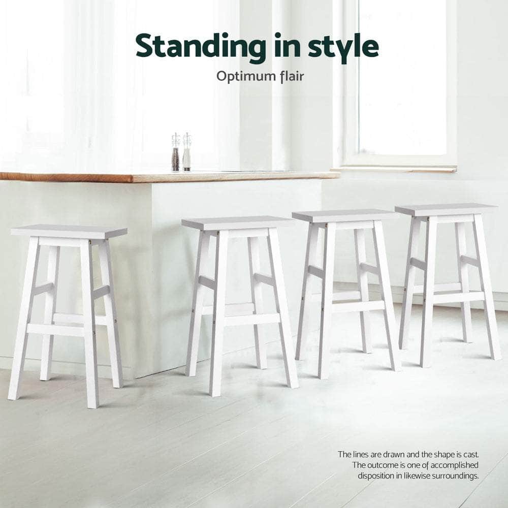 4x Bar Stools Round Chairs Wooden Nature Stylish
