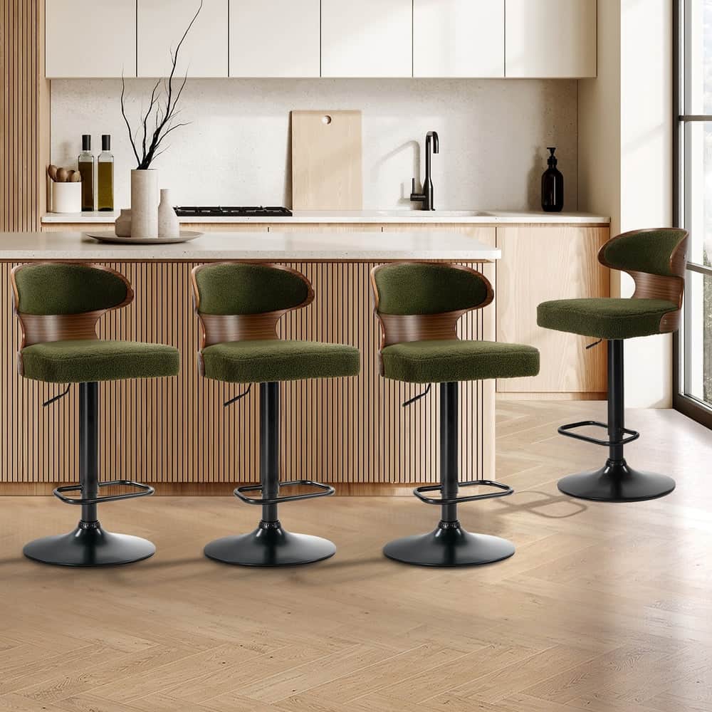 4x Bar Stools Swivel Kitchen Bar Chairs Gas Lift Boucle Green