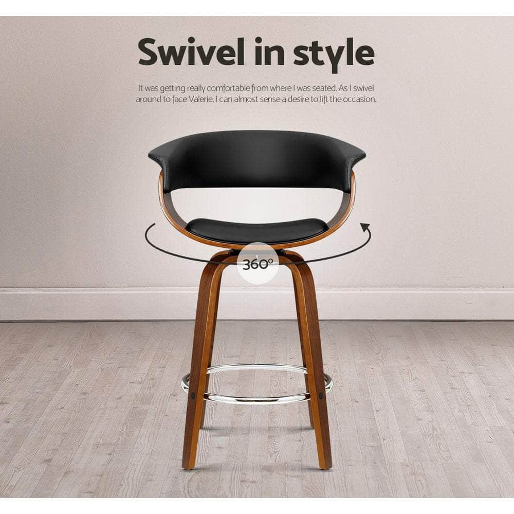 4x Bar Stools Swivel PU Seat Wooden