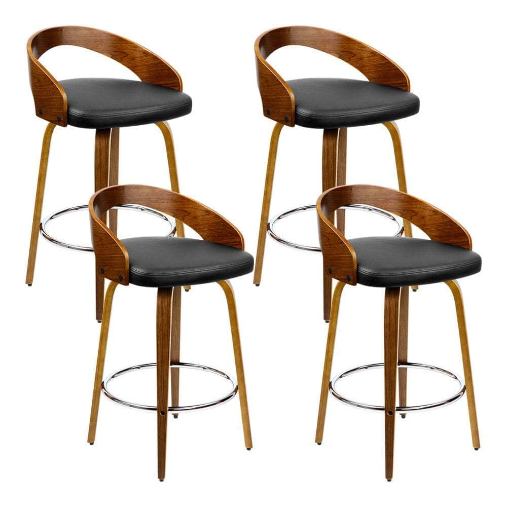 4x Bar Stools Swivel Seat Curving Backrest