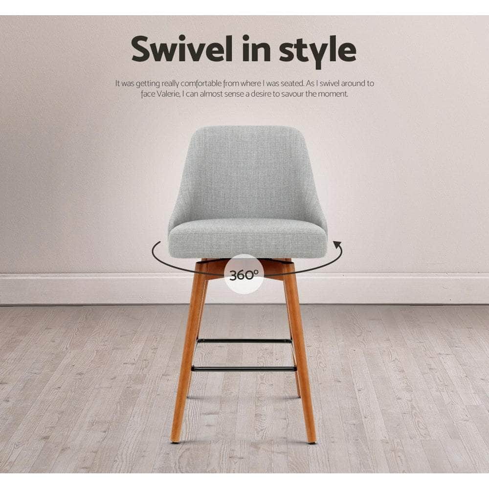 4x Bar Stools Swivel Seat Wooden Grey