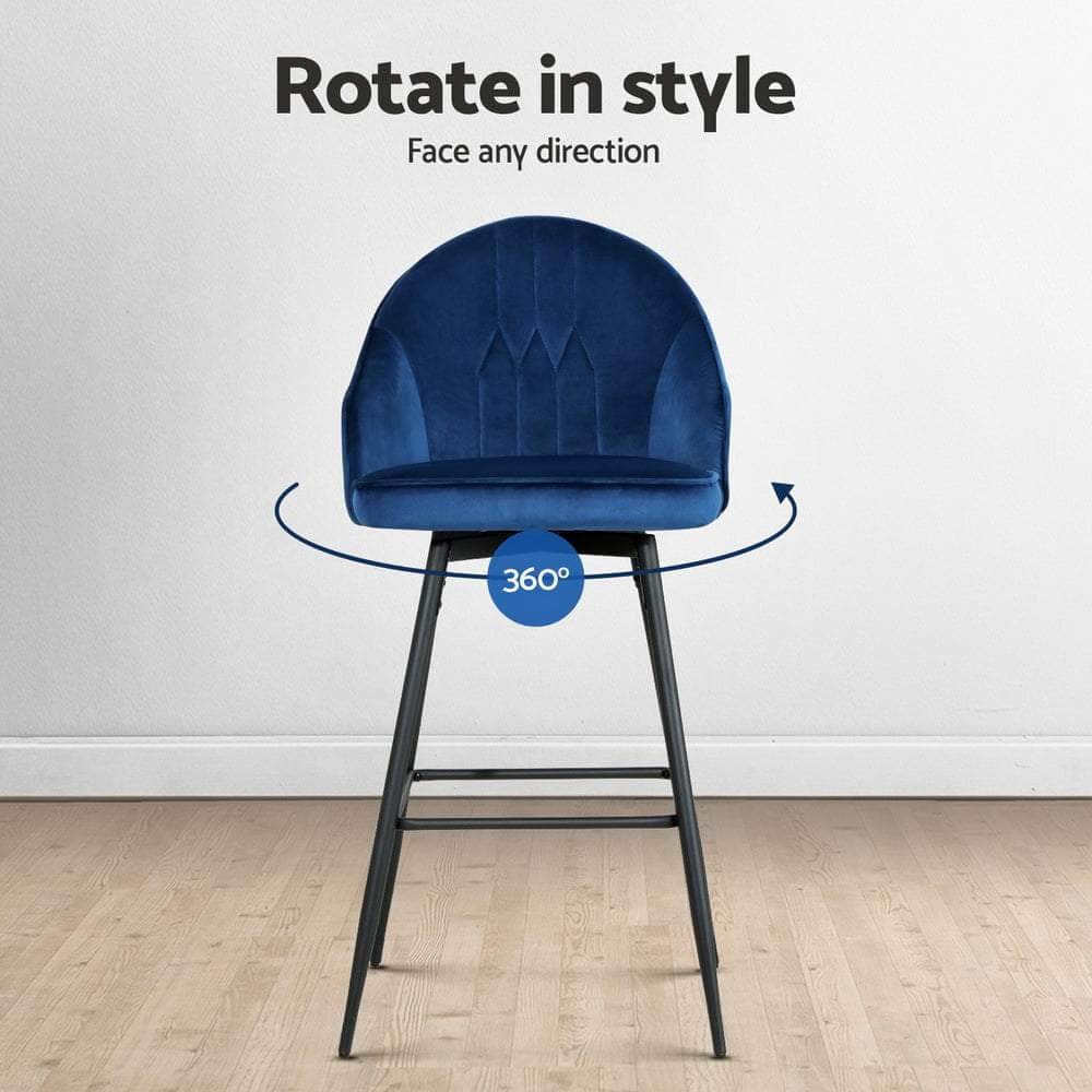4X Bar Stools Velvet Swivel Metal Legs Blue/Green