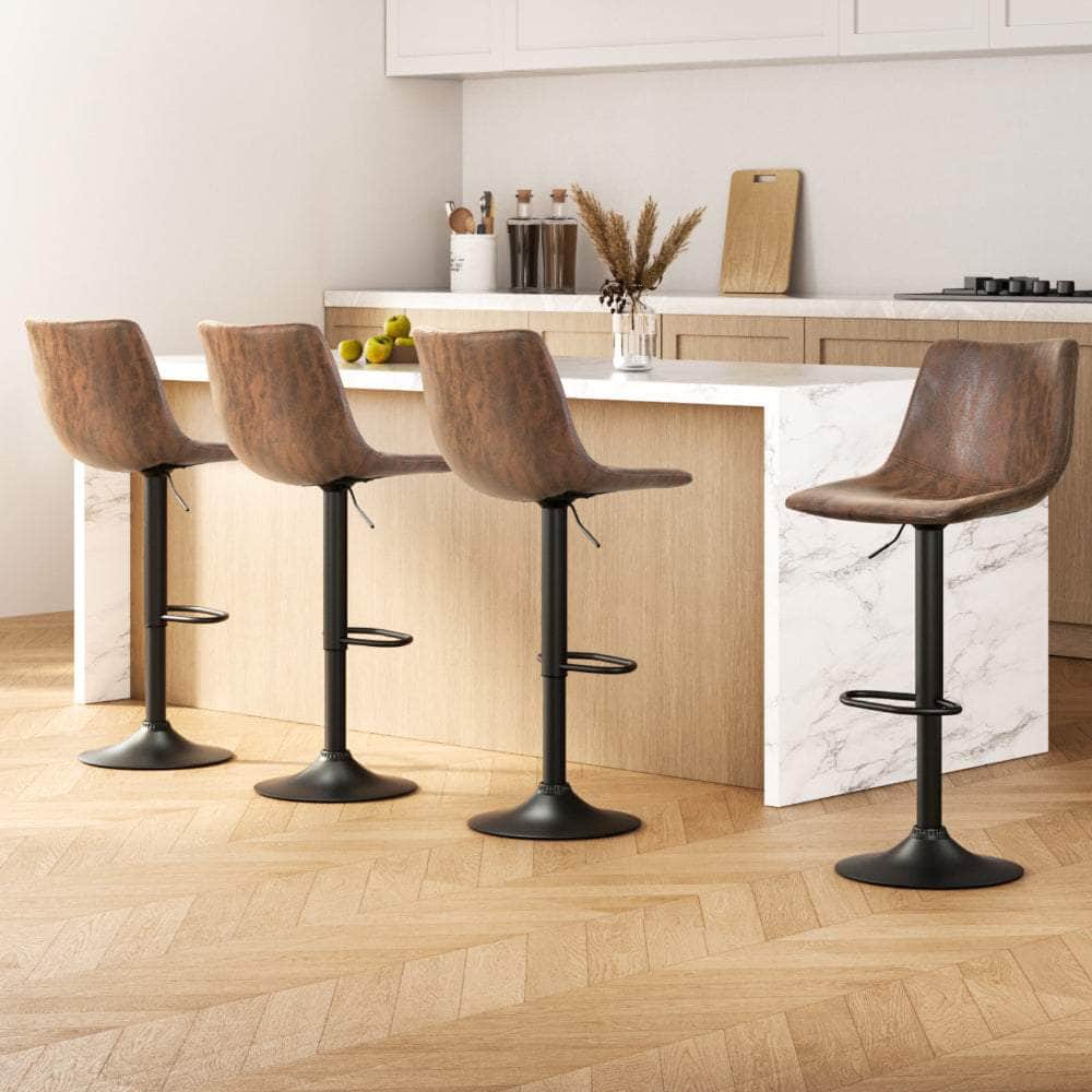 4X Bar Stools Vintage Leather Swivel Gas Lift Black/Brown