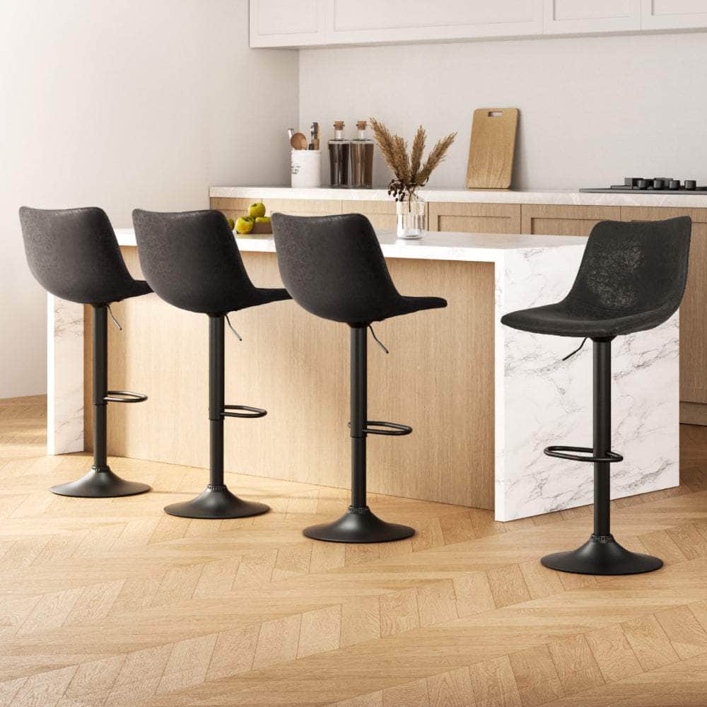 4X Bar Stools Vintage Leather Swivel Gas Lift Black/Brown
