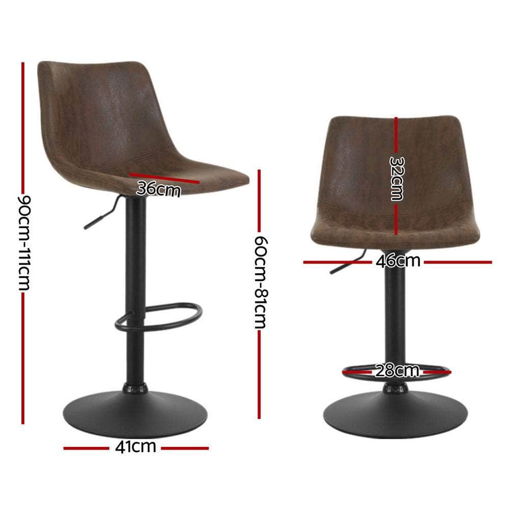 4X Bar Stools Vintage Leather Swivel Gas Lift Black/Brown