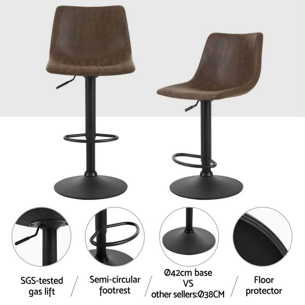 4X Bar Stools Vintage Leather Swivel Gas Lift Black/Brown