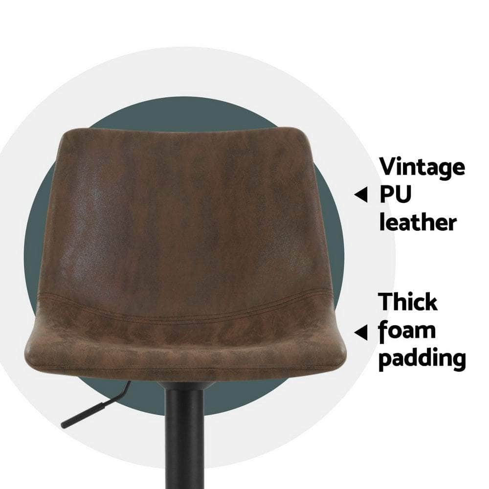 4X Bar Stools Vintage Leather Swivel Gas Lift Black/Brown