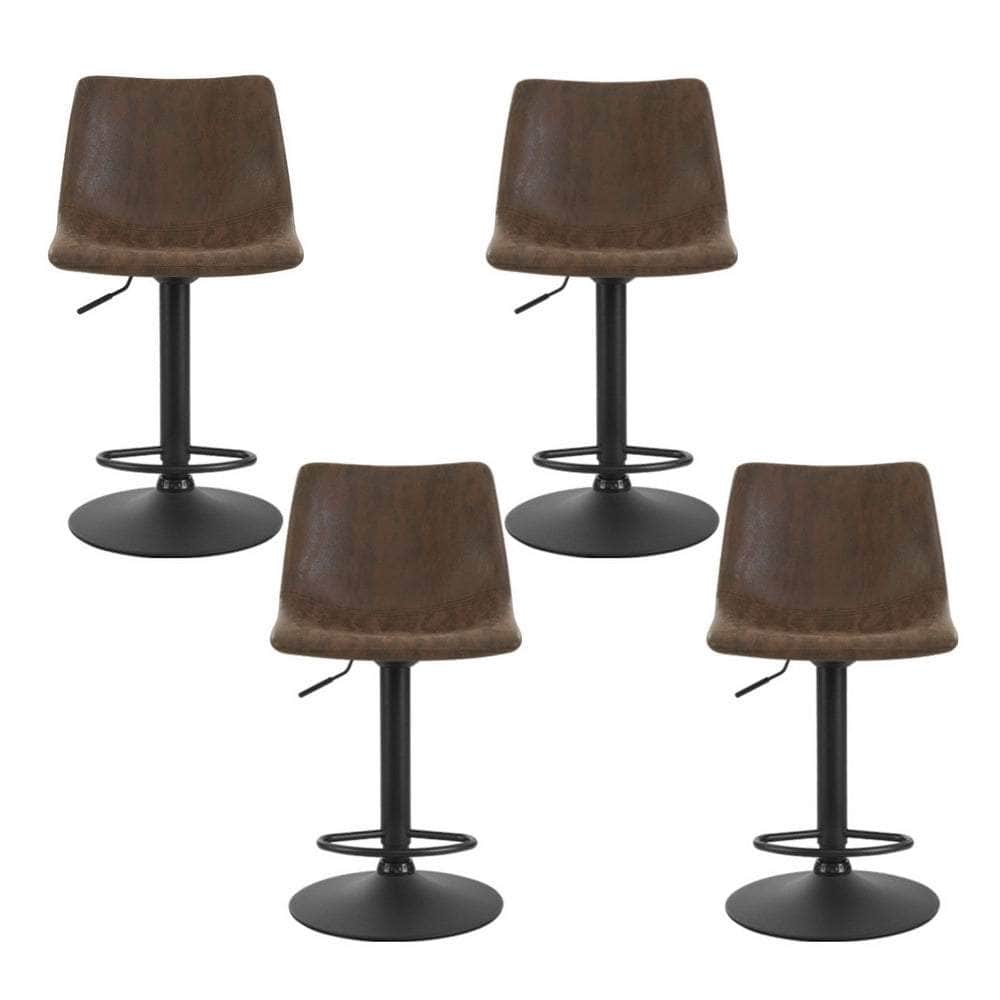 4X Bar Stools Vintage Leather Swivel Gas Lift Black/Brown