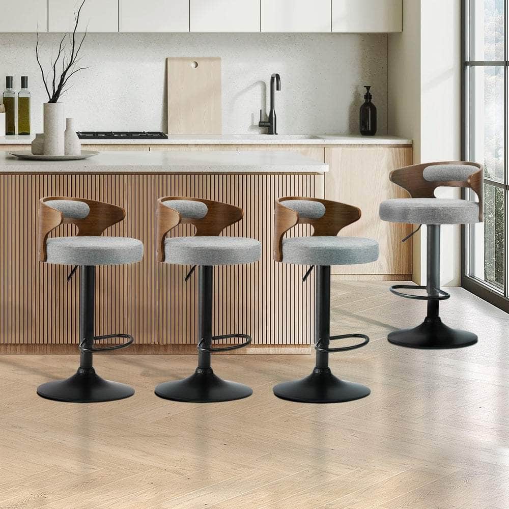 4x Bar Stools with Gas Lift Swivel Grey