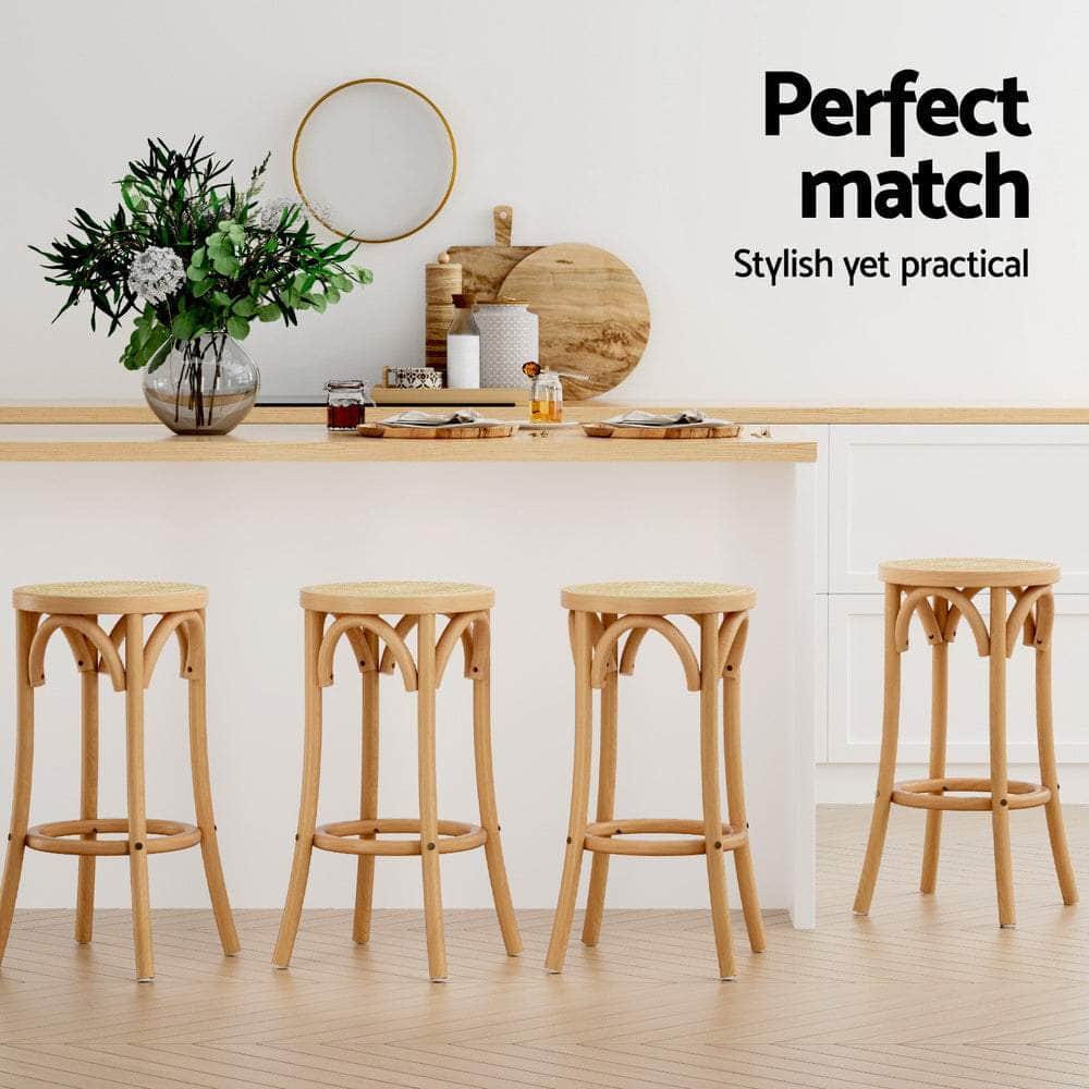 4X Bar Stoosl Rattan Seat Wooden
