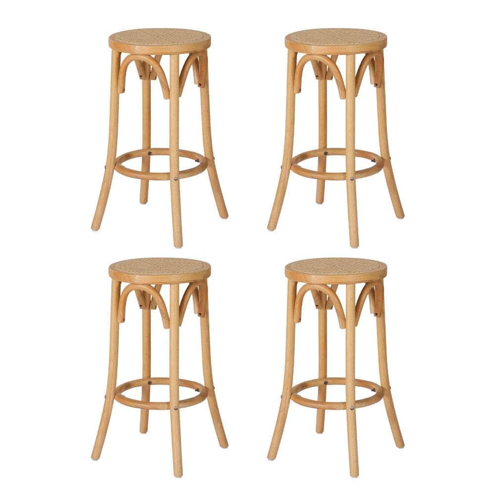 4X Bar Stoosl Rattan Seat Wooden