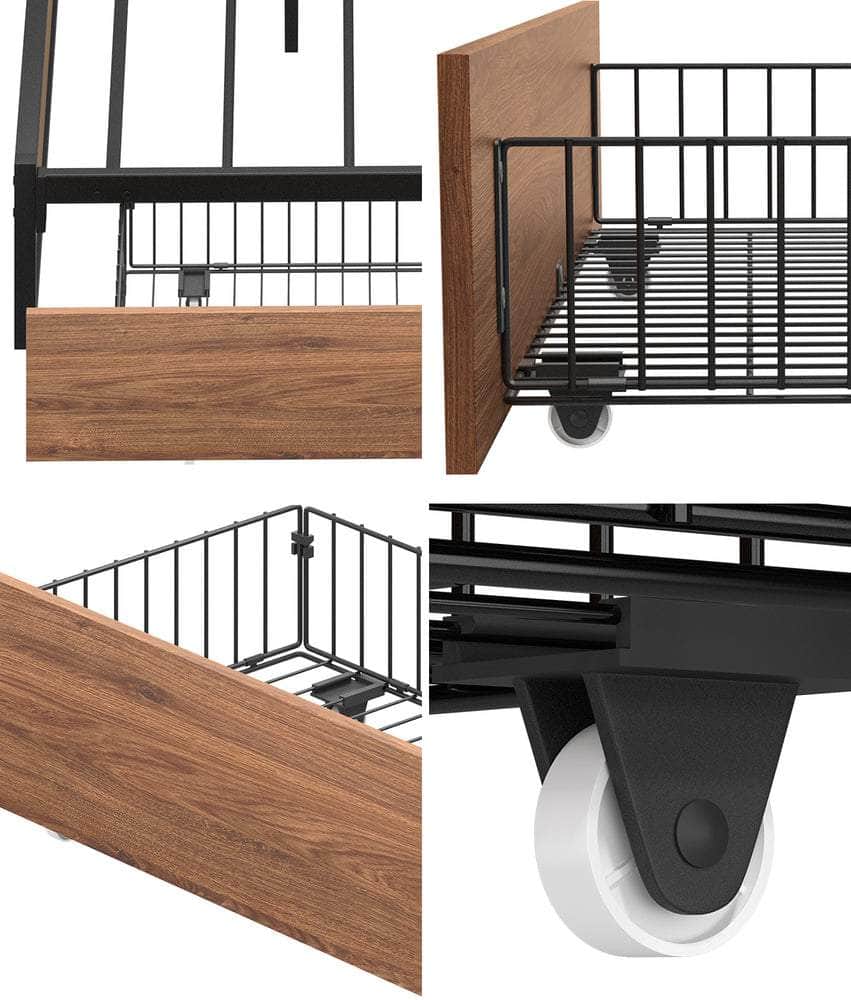 4x Bed Frame Storage Drawers with Wheels Metal Brown