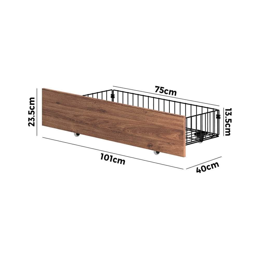 4x Bed Frame Storage Drawers with Wheels Metal Brown