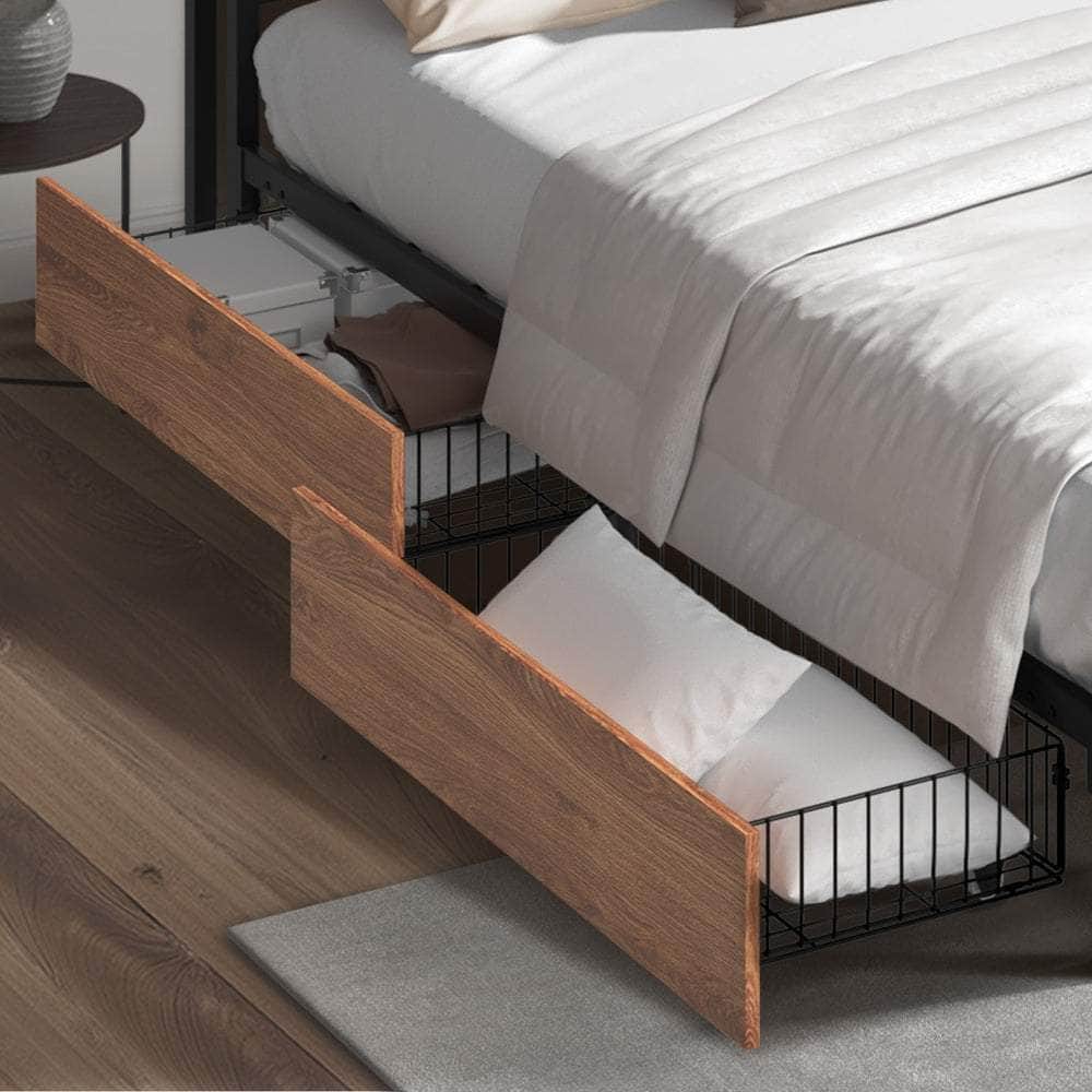 4x Bed Frame Storage Drawers with Wheels Metal Brown