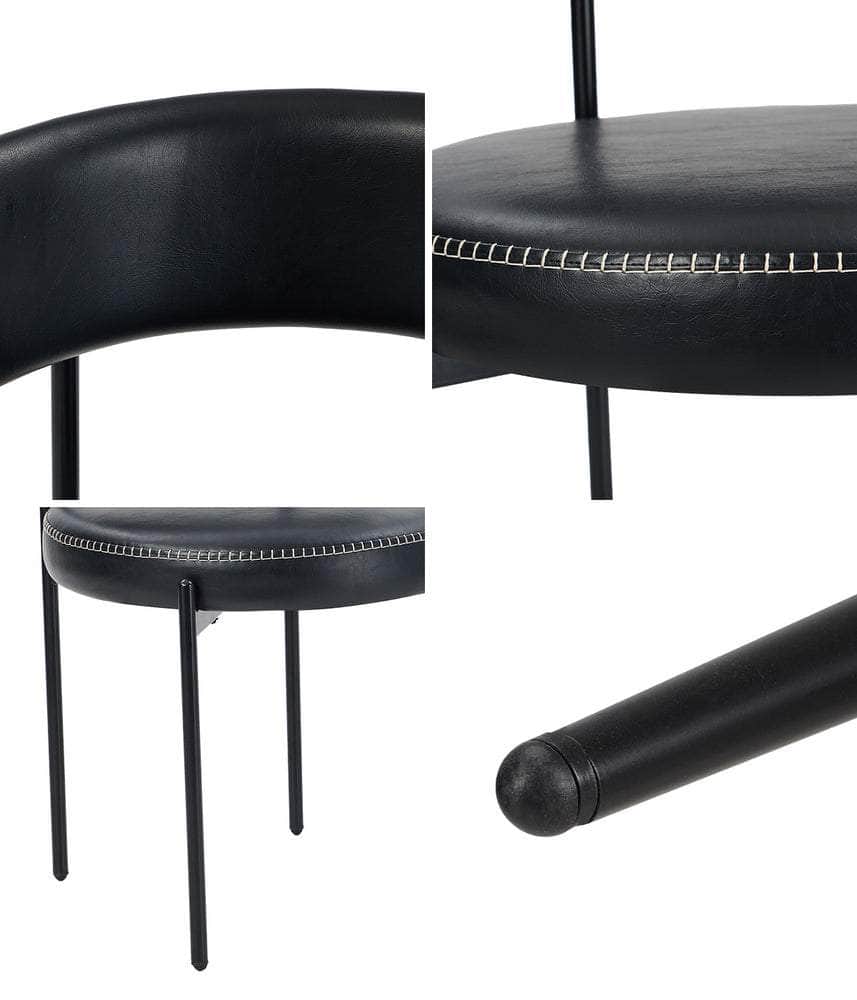 4x Dining Chair Round Leather Black & Brown