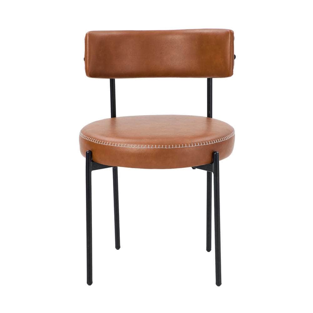4x Dining Chair Round Leather Black & Brown