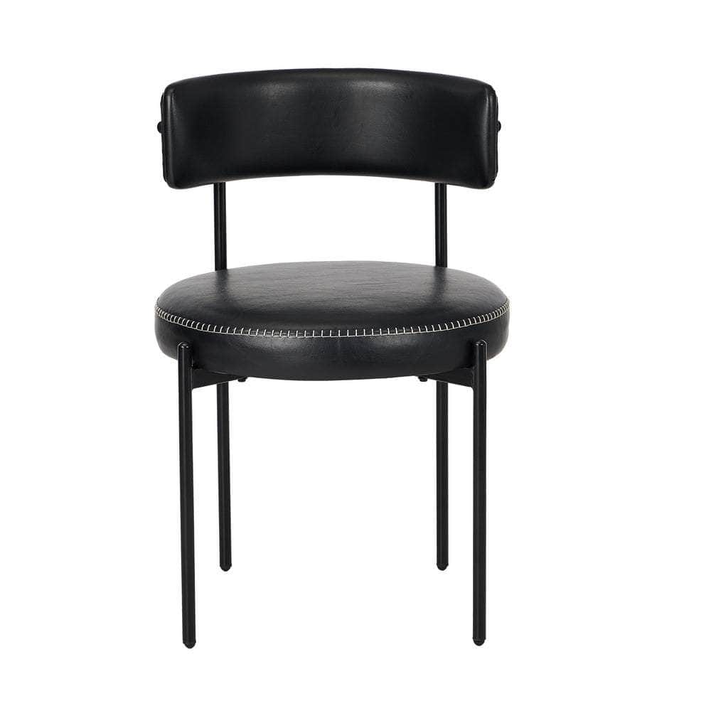 4x Dining Chair Round Leather Black & Brown