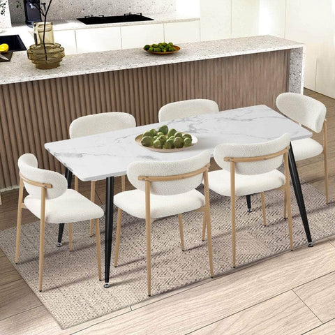 4x Dining Chairs Boucle Fabric Wooden Frame Modern Kitchen Chairs White