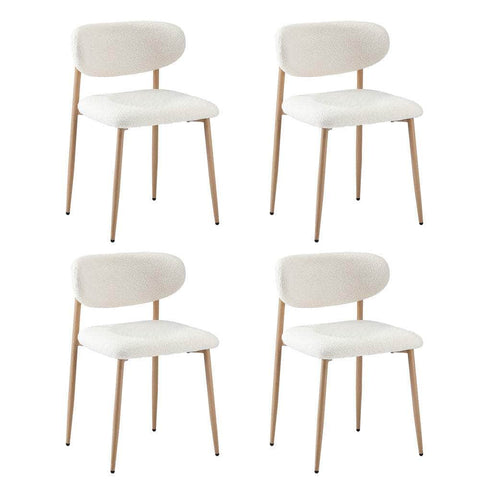 4x Dining Chairs Boucle Fabric Wooden Frame Modern Kitchen Chairs White