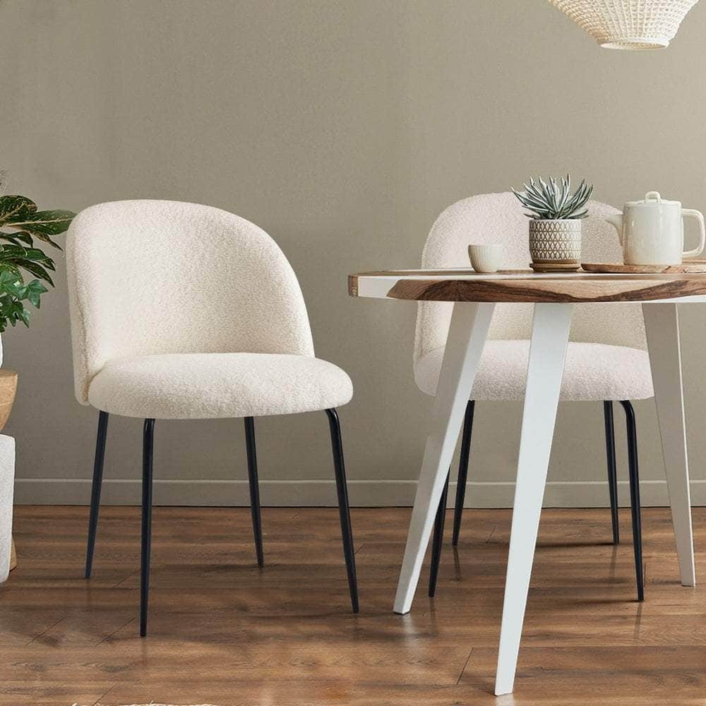4x Dining Chairs Kitchen Upholstered Sherpa White with White colour