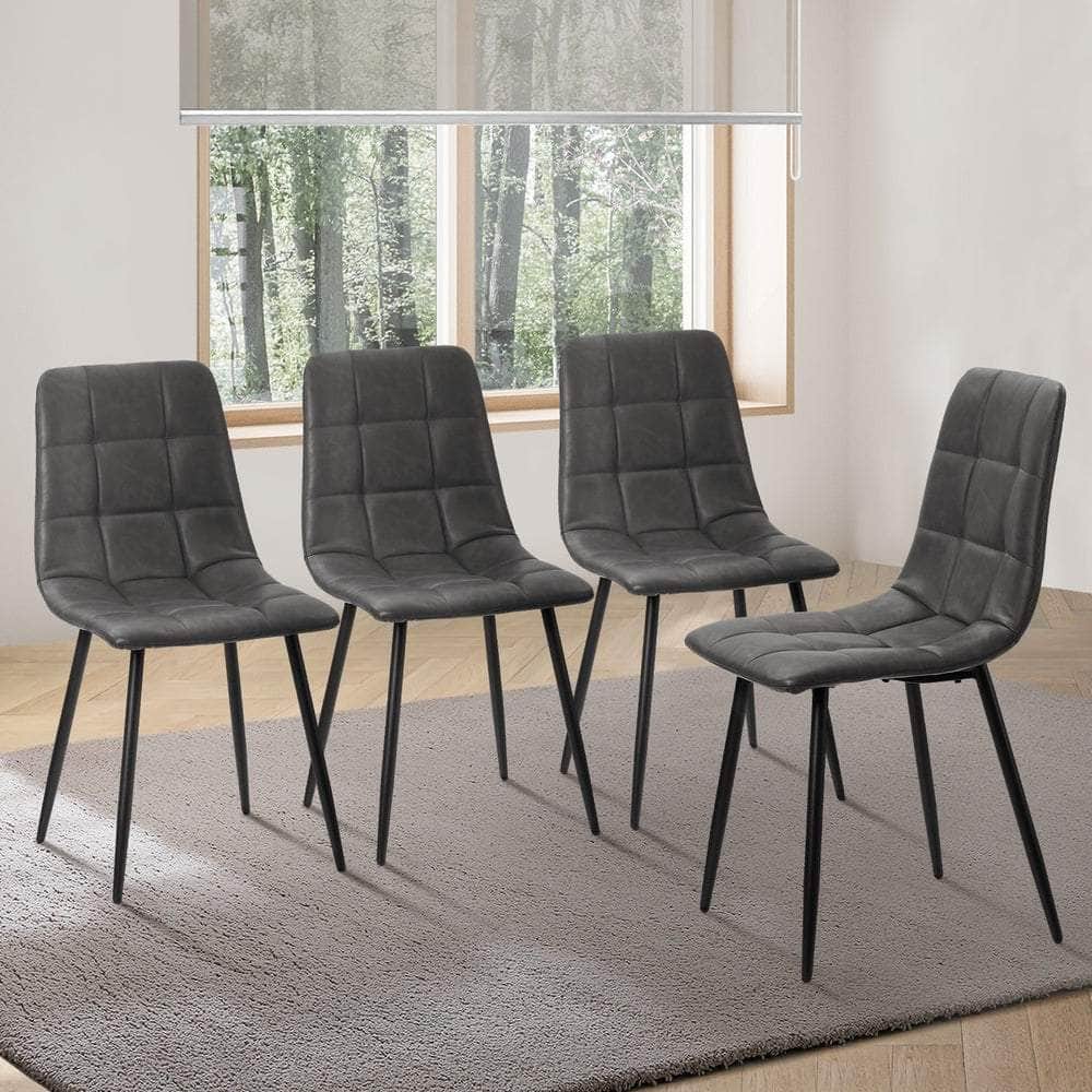 4x Dining Chairs PU Leather Padded Seat Retro Black & Grey