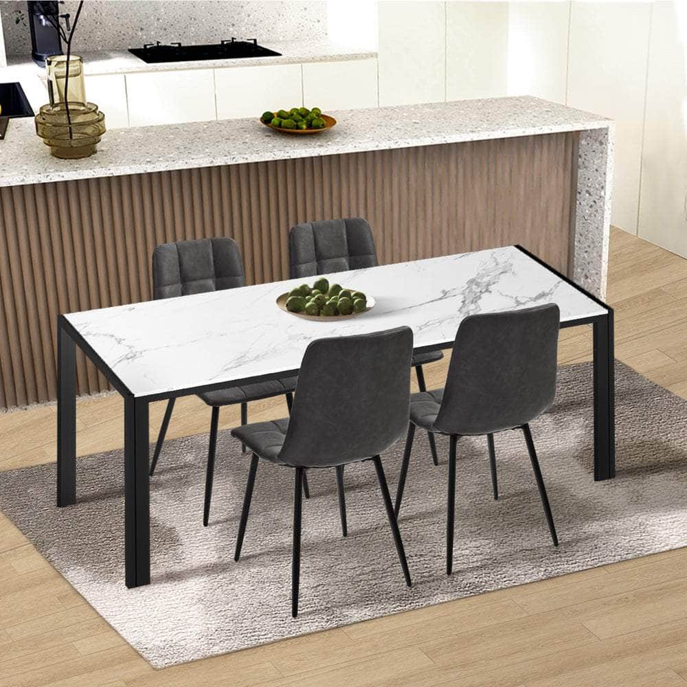 4x Dining Chairs PU Leather Padded Seat Retro Black & Grey