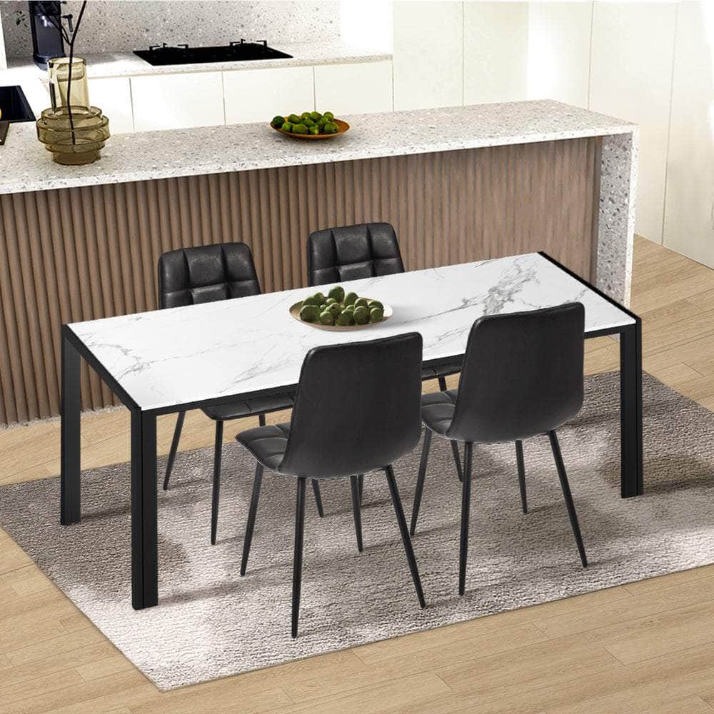 4x Dining Chairs PU Leather Padded Seat Retro Black & Grey