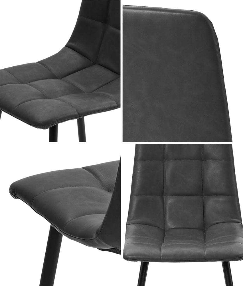 4x Dining Chairs PU Leather Padded Seat Retro Black & Grey
