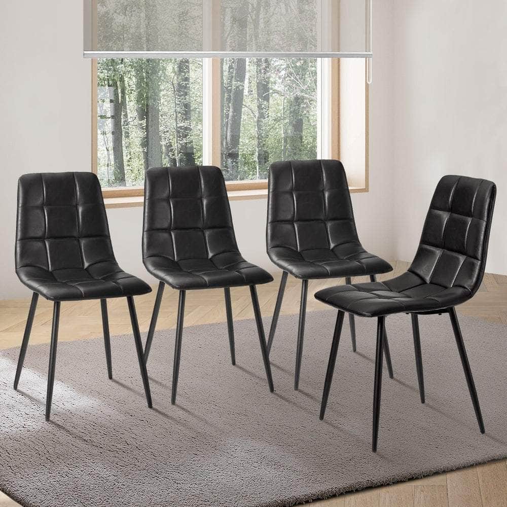 4x Dining Chairs PU Leather Padded Seat Retro Black & Grey