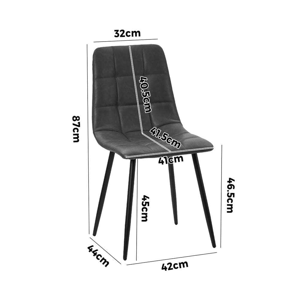 4x Dining Chairs PU Leather Padded Seat Retro Black & Grey