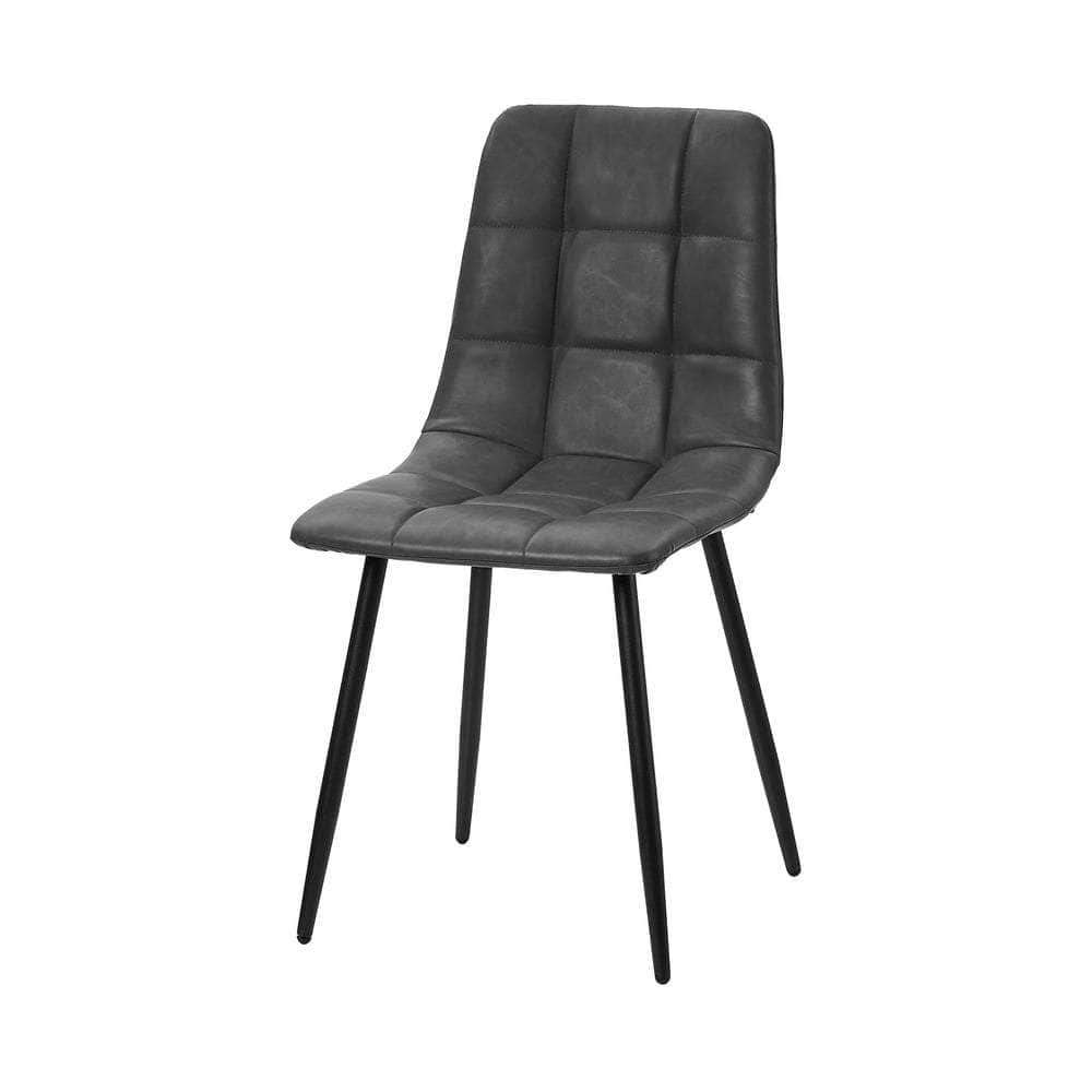 4x Dining Chairs PU Leather Padded Seat Retro Black & Grey