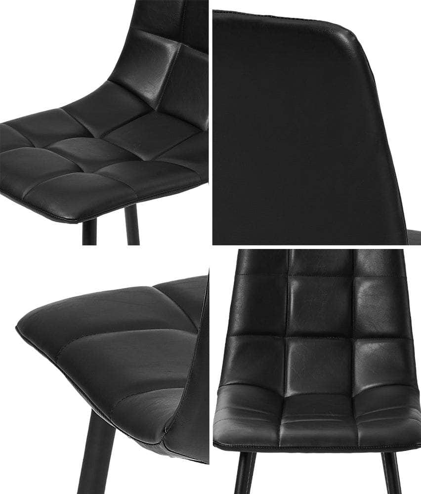 4x Dining Chairs PU Leather Padded Seat Retro Black & Grey