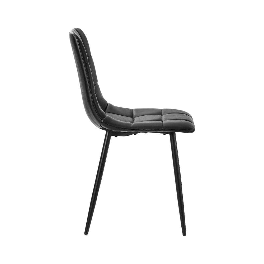 4x Dining Chairs PU Leather Padded Seat Retro Black & Grey