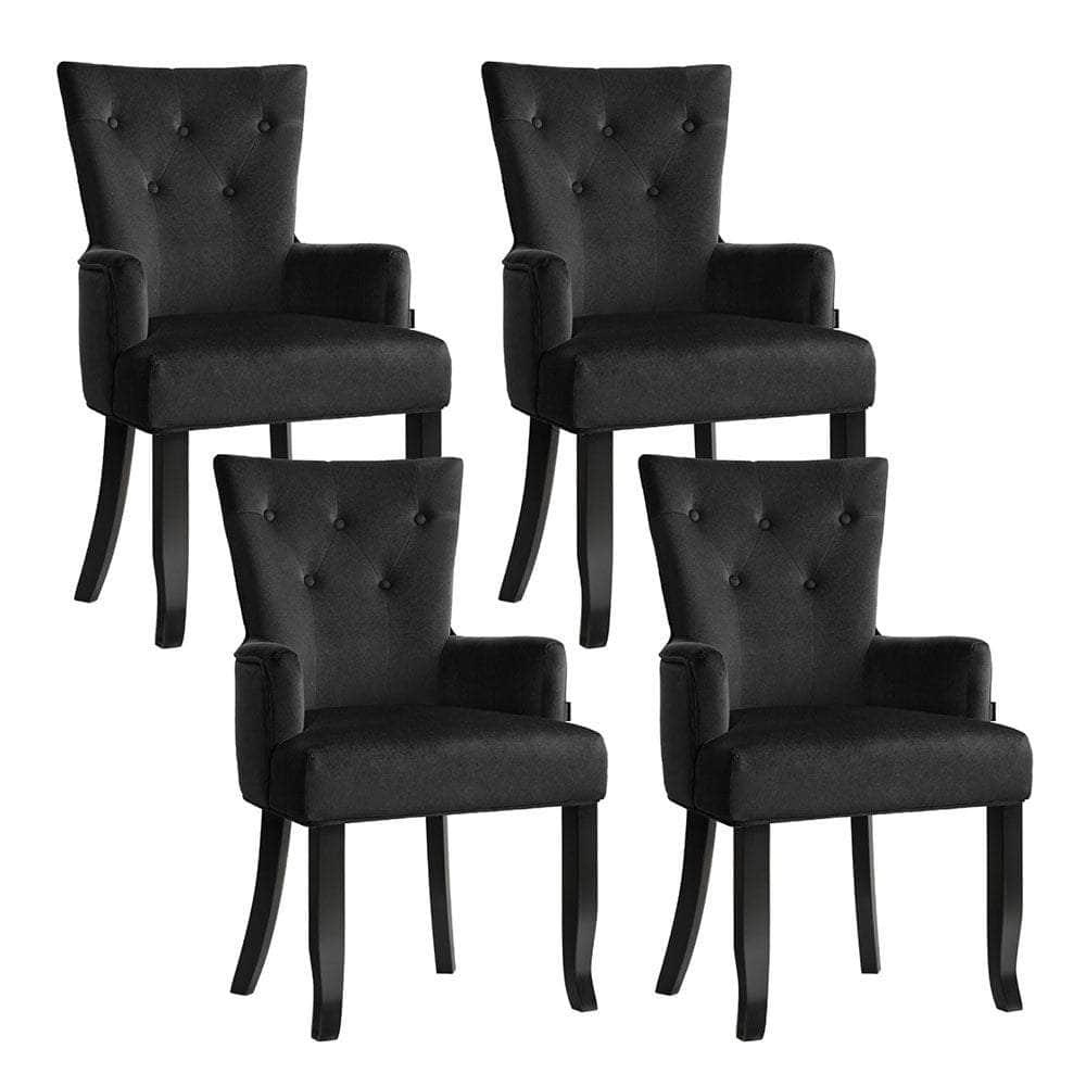 4x Dining Chairs Velvet French Provincial Armchair Black - Stylish