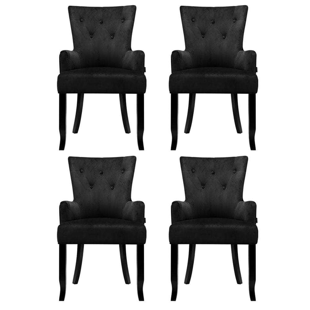 4x Dining Chairs Velvet French Provincial Armchair Black - Stylish
