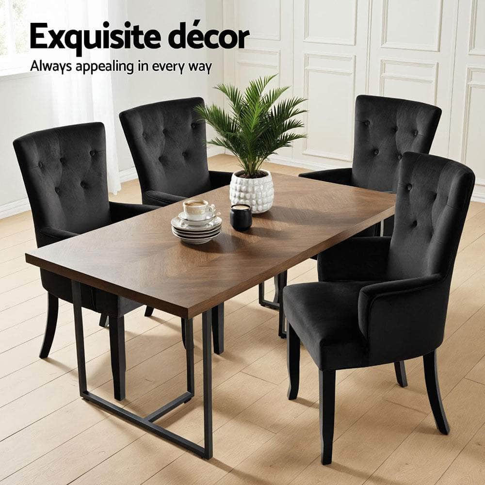4x Dining Chairs Velvet French Provincial Armchair Black - Stylish