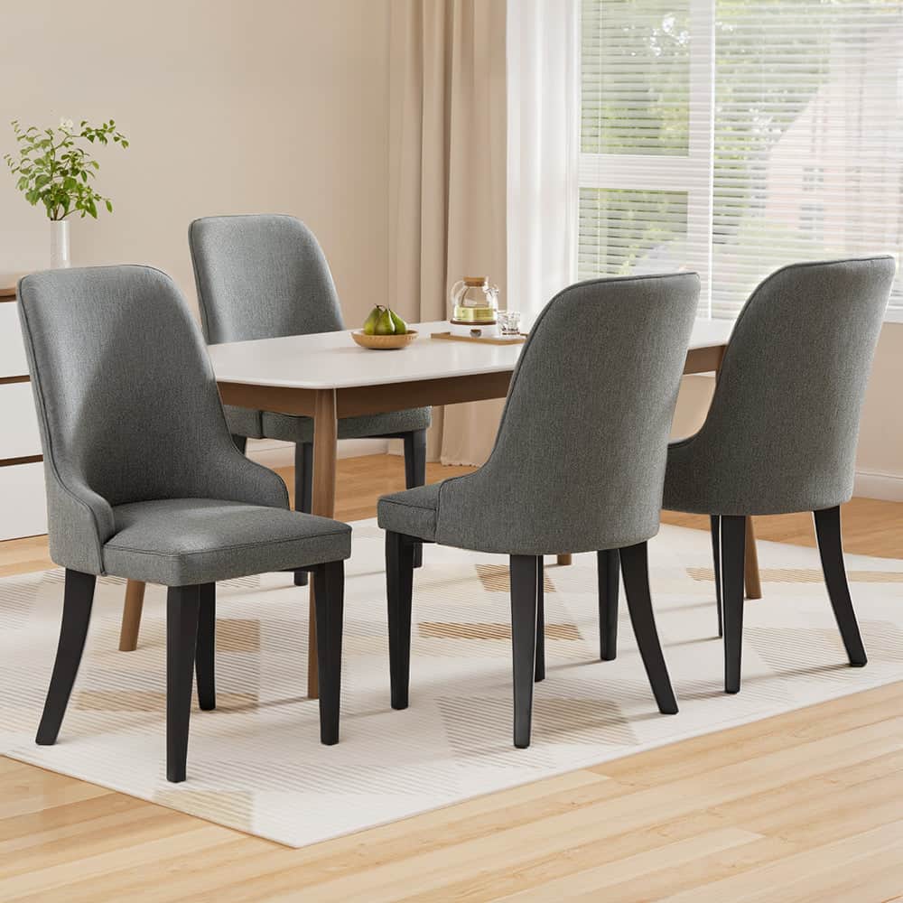 4x Grey Linen Dining Chairs Set Modern Fabric Kitchen Chairs Upholstered