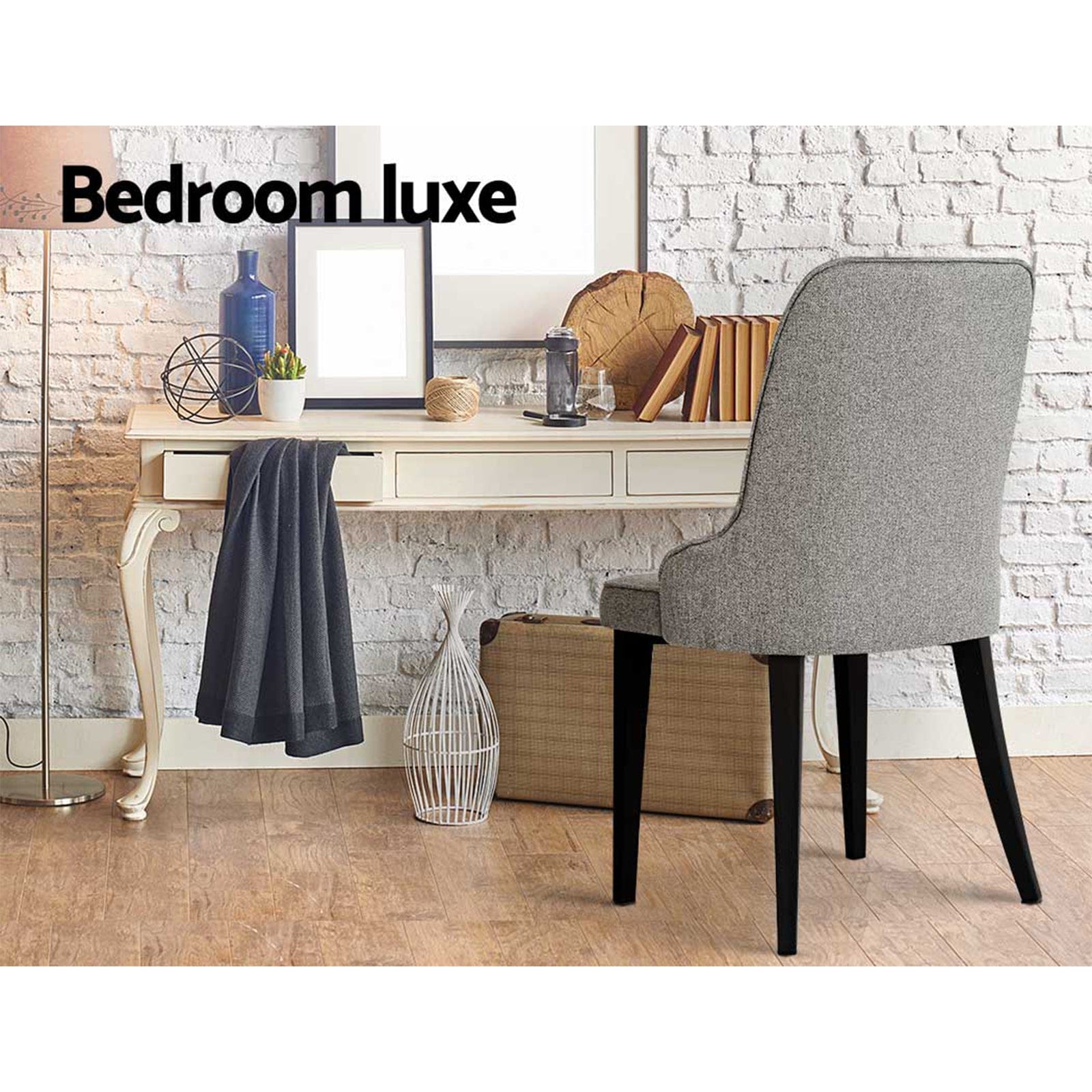 4x Grey Linen Dining Chairs Set Modern Fabric Kitchen Chairs Upholstered, Grey colour