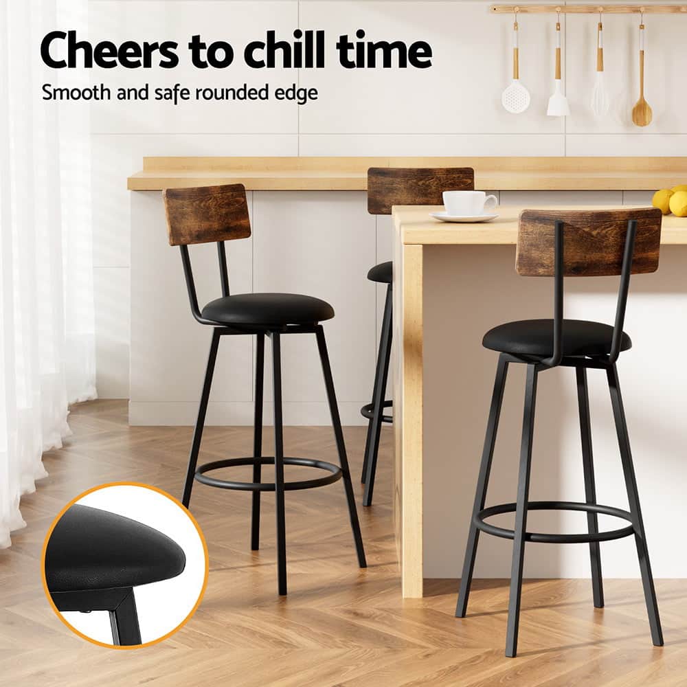 4X Industrial Bar Stools Upholstered Counter Chairs Steel Frame Anti-Scratch
