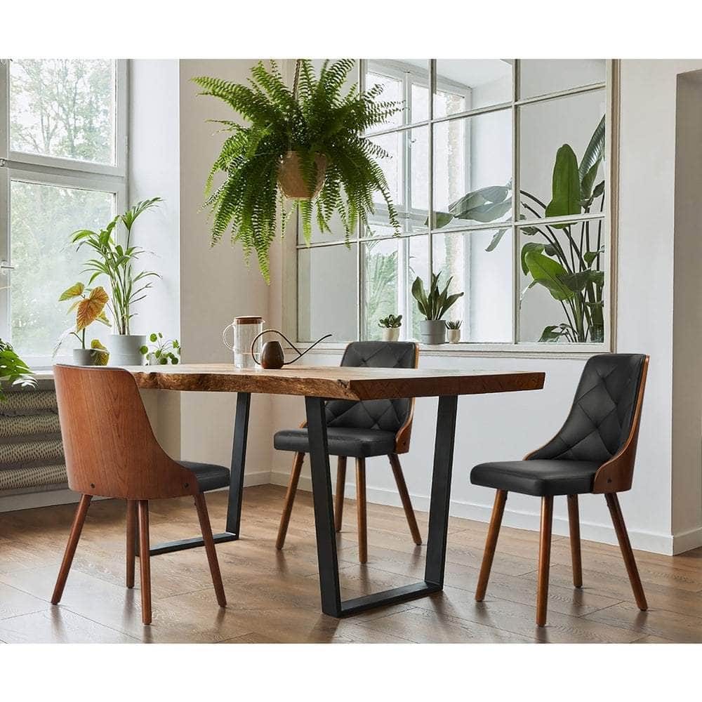 4x Wooden Dining Chairs Black Leather Padded Seat for Kitchen or Dinin