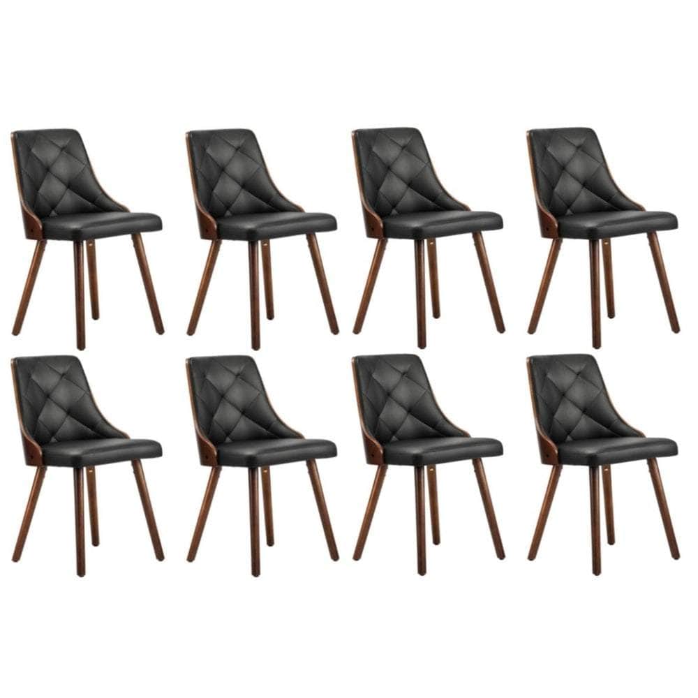 4x Wooden Dining Chairs Black Leather Padded Seat for Kitchen or Dinin