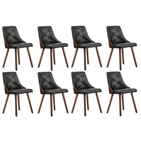 4x Wooden Dining Chairs Black Leather Padded Seat for Kitchen or Dinin