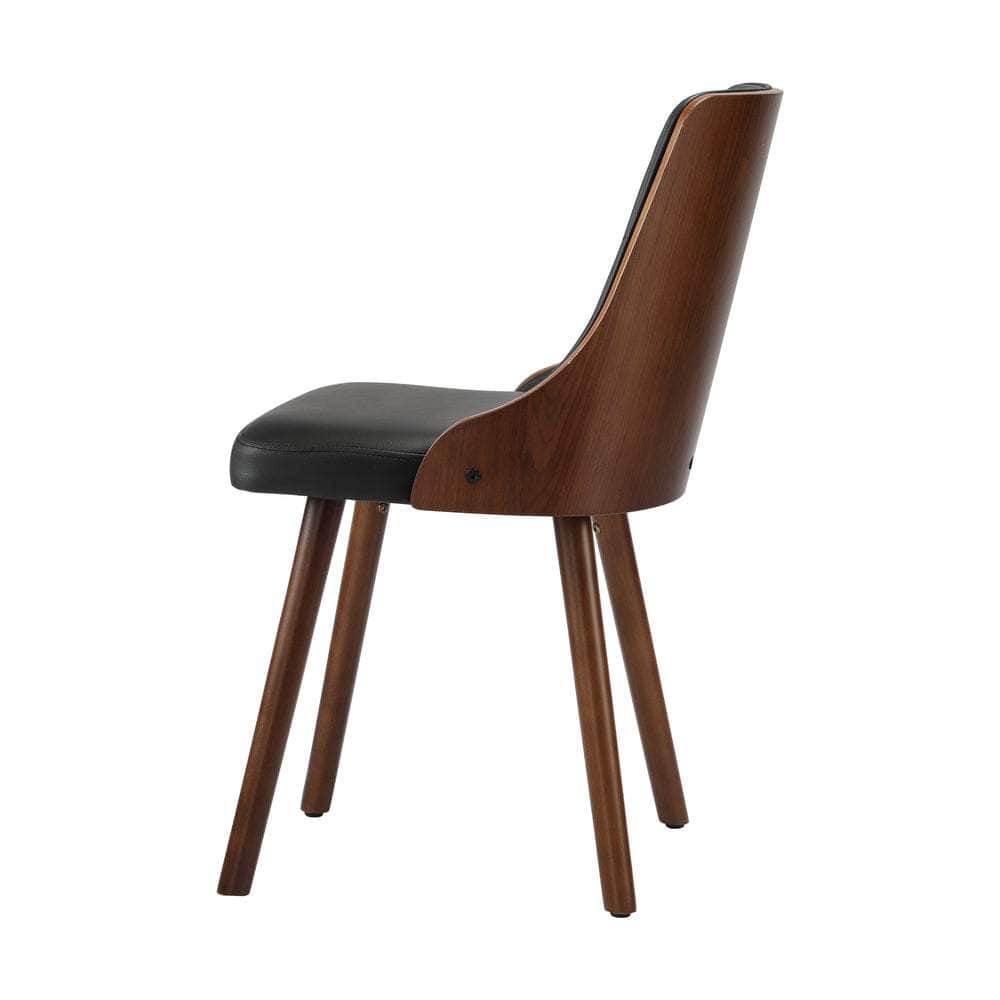 4x Wooden Dining Chairs Black Leather Padded Seat for Kitchen or Dinin