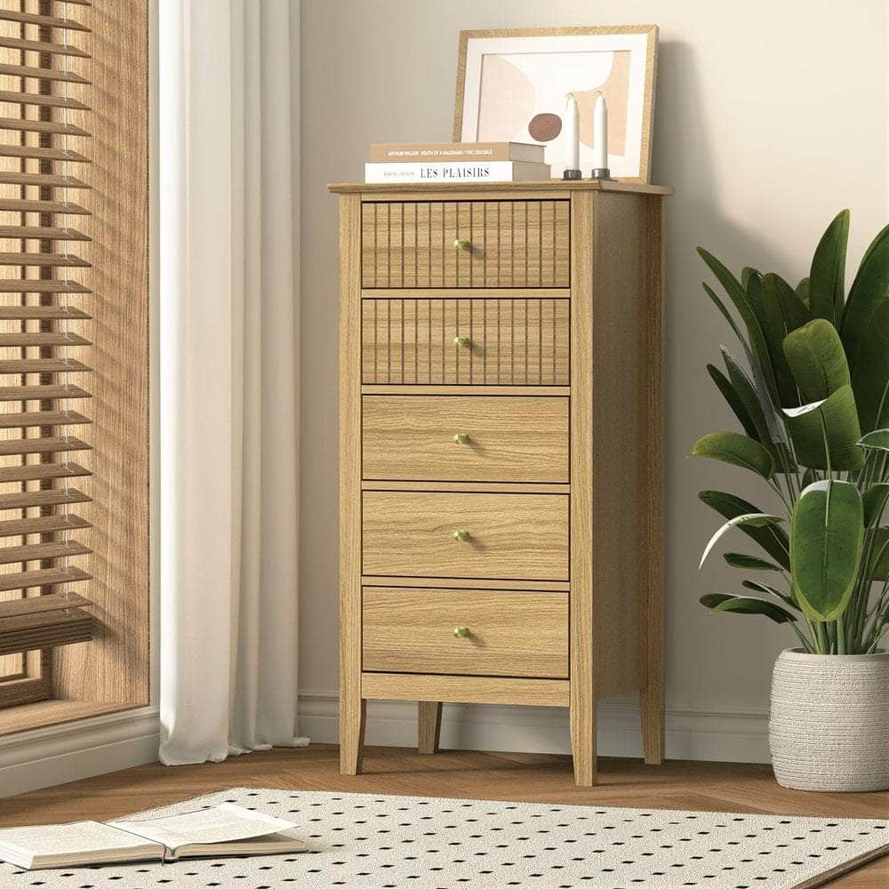 5 Chest of Drawers Dresser Tallboy Storage Cabinet Natural