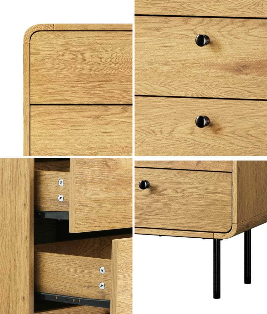 5 Chest of Drawers Dresser Tallboy Wooden Handle Natural & Black