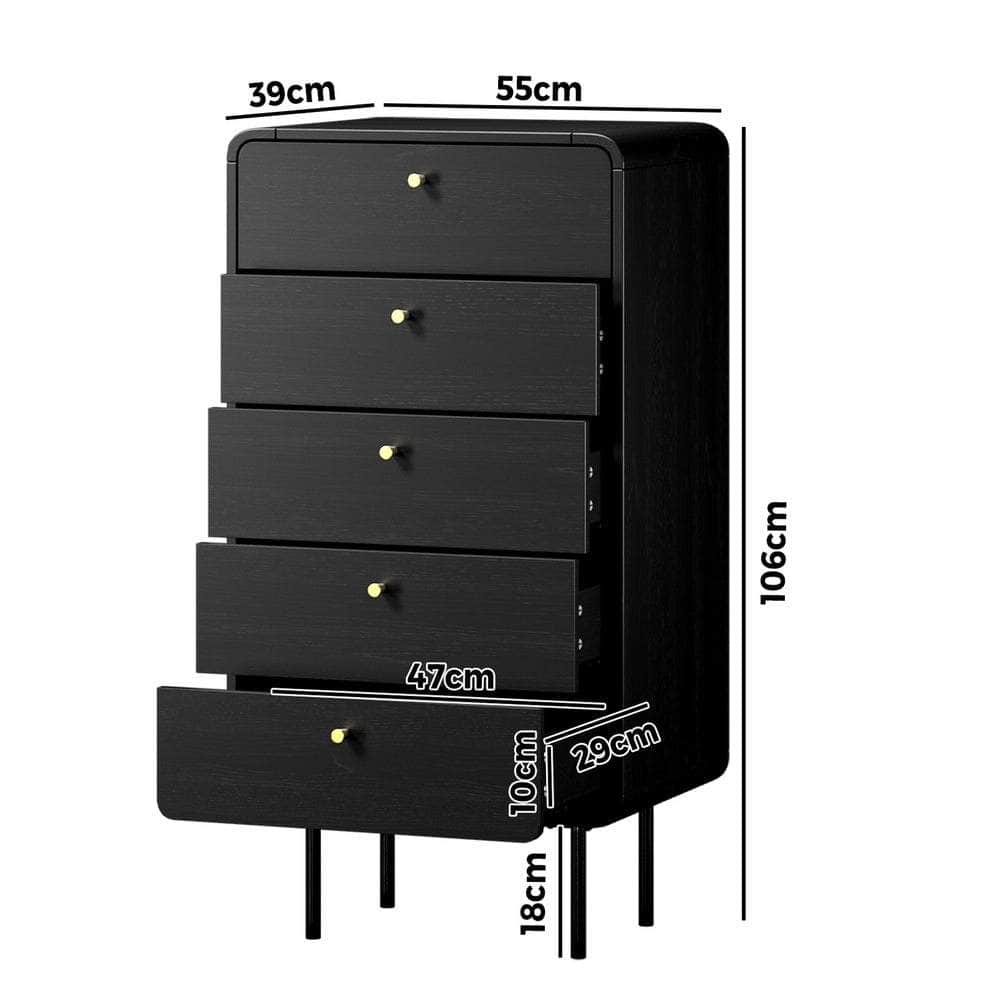5 Chest of Drawers Dresser Tallboy Wooden Handle Natural & Black