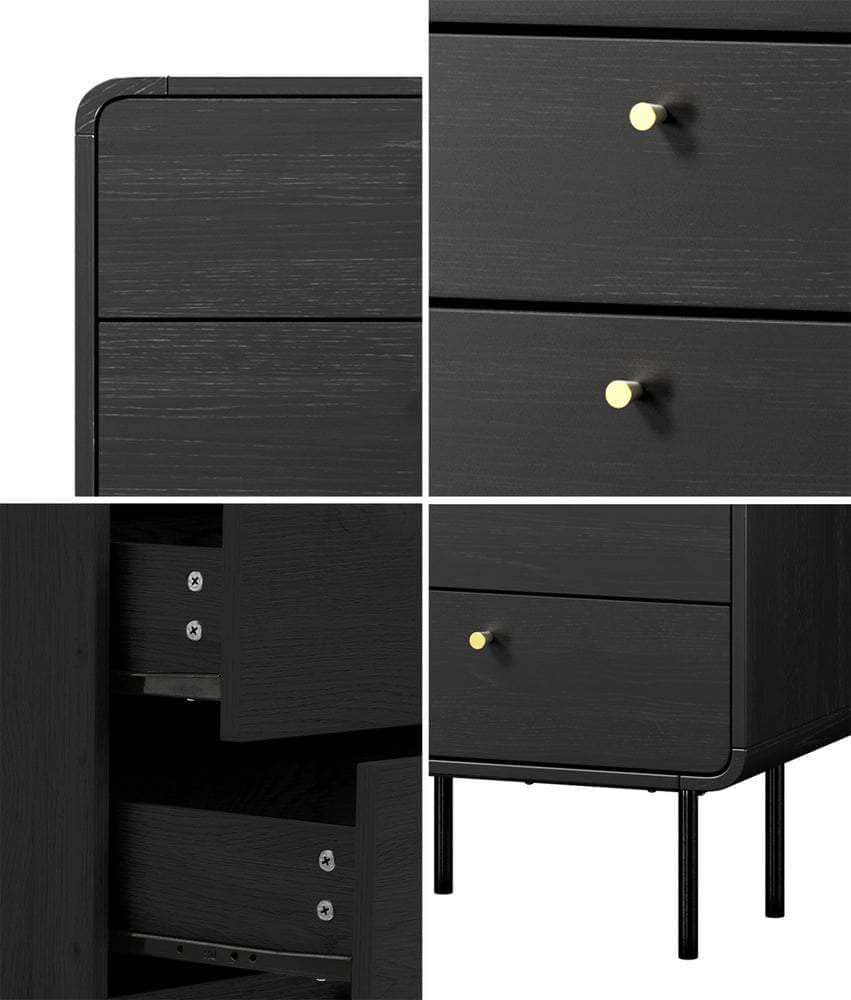 5 Chest of Drawers Dresser Tallboy Wooden Handle Natural & Black