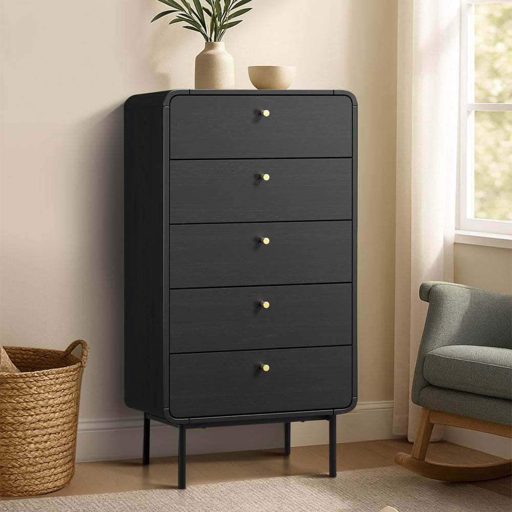 5 Chest of Drawers Dresser Tallboy Wooden Handle Natural & Black
