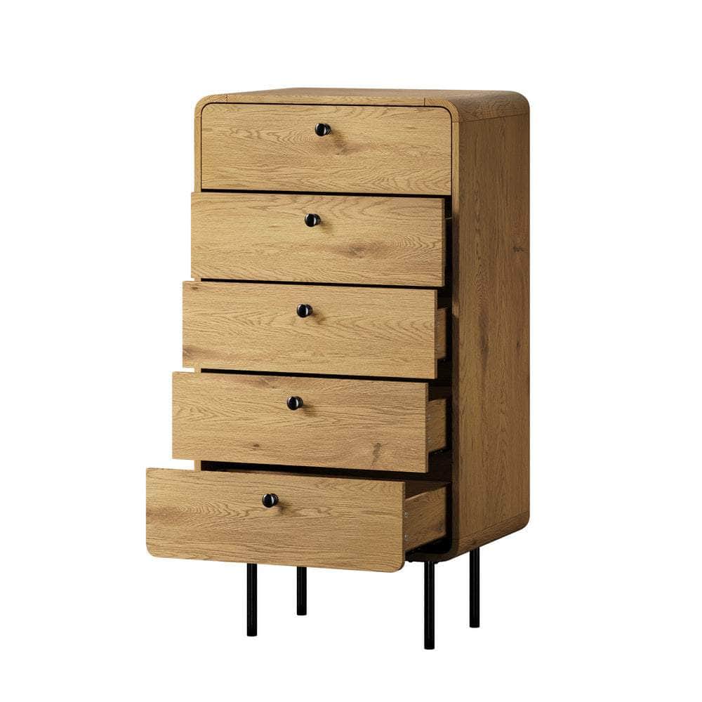 5 Chest of Drawers Dresser Tallboy Wooden Handle Natural & Black